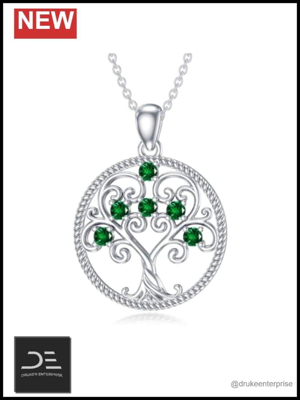 Tree of Life Birthstone Pendant Necklace 925 Sterling Silver 18k White Gold